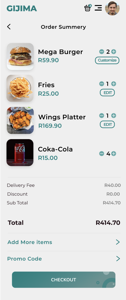 Cart and order summary before checkout